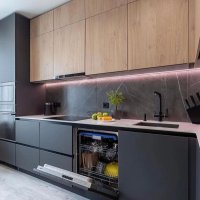 Современная линейная кухня в двух цветах