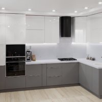 Современная угловая кухня графит + белый
