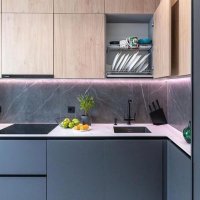 Современная линейная кухня в двух цветах