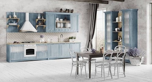Голубая кухня в стиле прованс