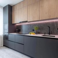 Современная линейная кухня в двух цветах