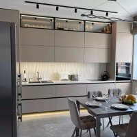 Угловая кухня с подсветкой , стиль hi-tech